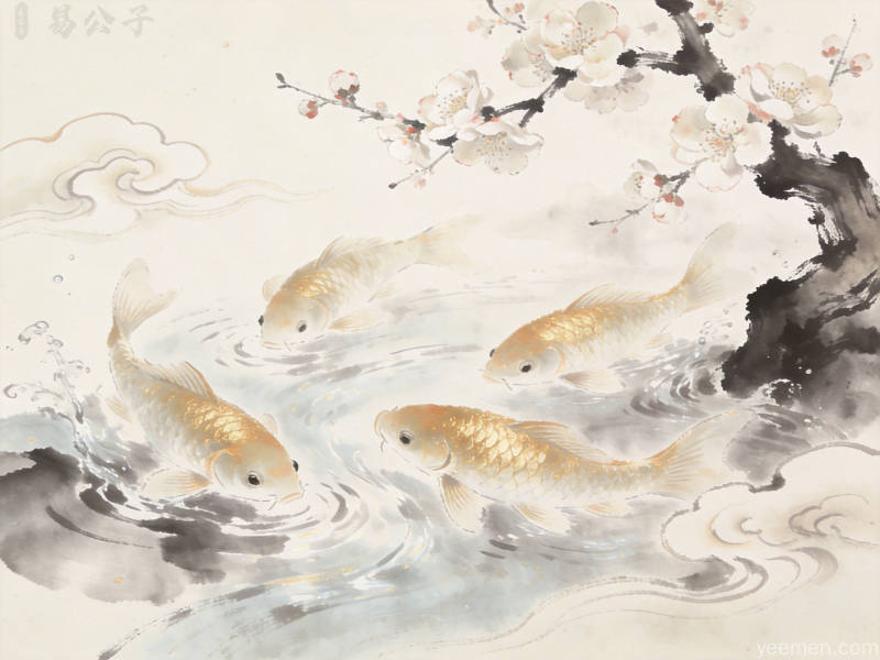水墨风格汉字书法明字特写,毛笔砚台,意境悠远