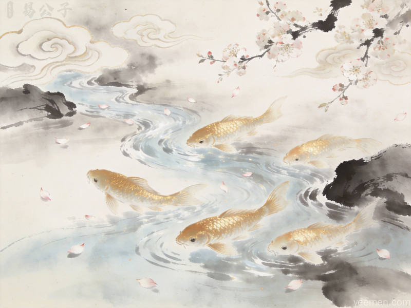 水墨风格观音圣像剪影,莲花祥云,意境庄严
