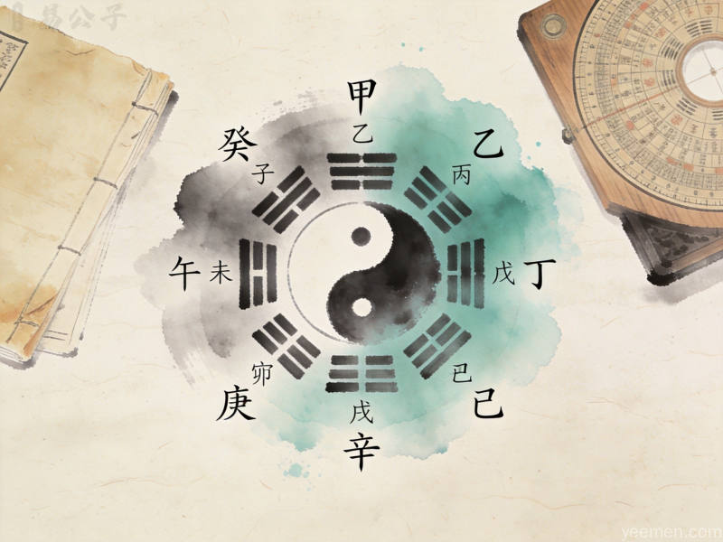 九宫格图案搭配星辰与古典天文仪元素的术数插图