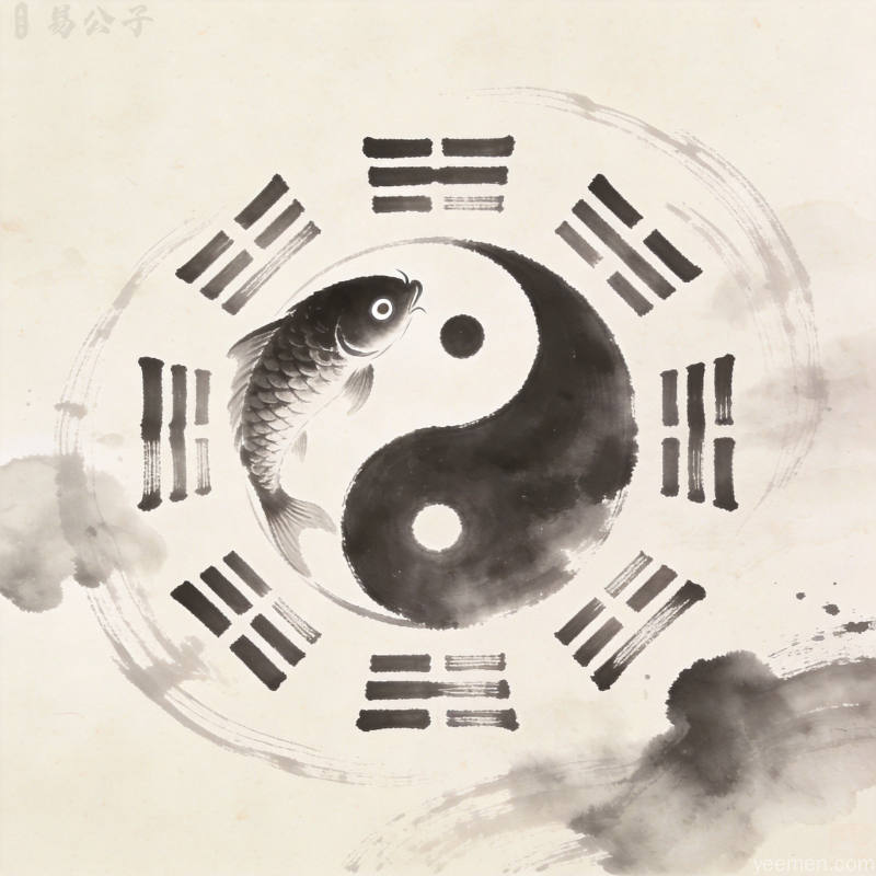 水墨风格太极八卦阴阳鱼图意境悠远