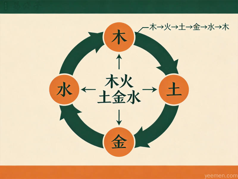 现代简约风格三才配置五行环形排列相生关系