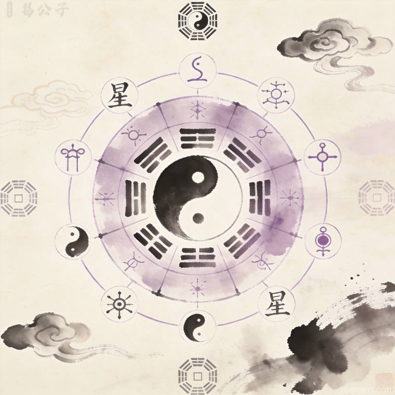 水墨风格的紫微命盘图案呈现传统命理文化意象