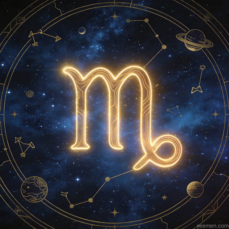 处女座星座符号在星空中发出明亮光芒代表能量峰值