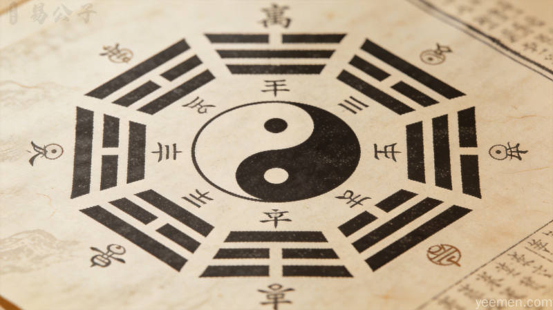 古籍风格卦象图案,六爻符号排列于宣纸纹理背景上