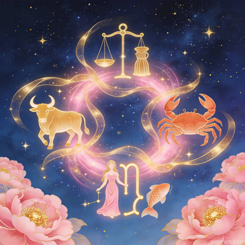 星空中多对星座符号相连象征灵魂伴侣配对关系