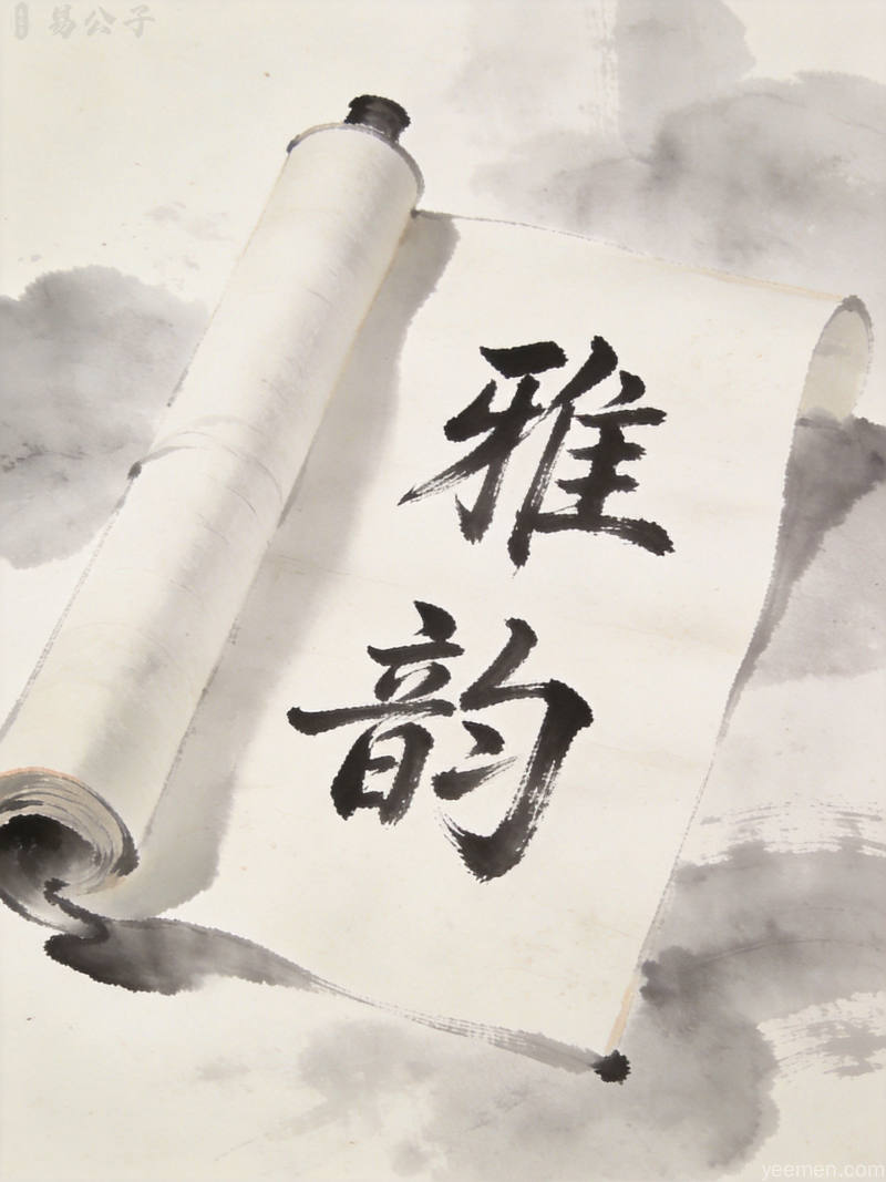水墨留白风格的书法卷轴展现儒家经典文化意蕴