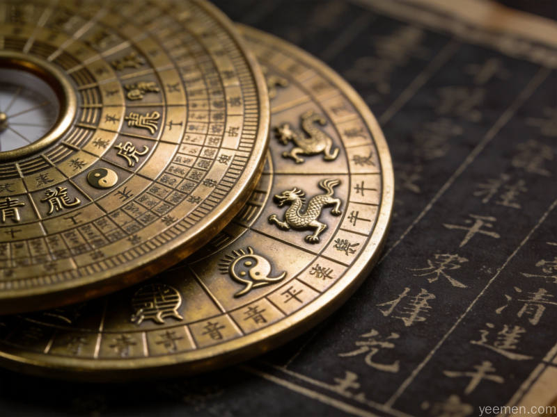 古代青铜罗盘上刻有青龙白虎四象符号