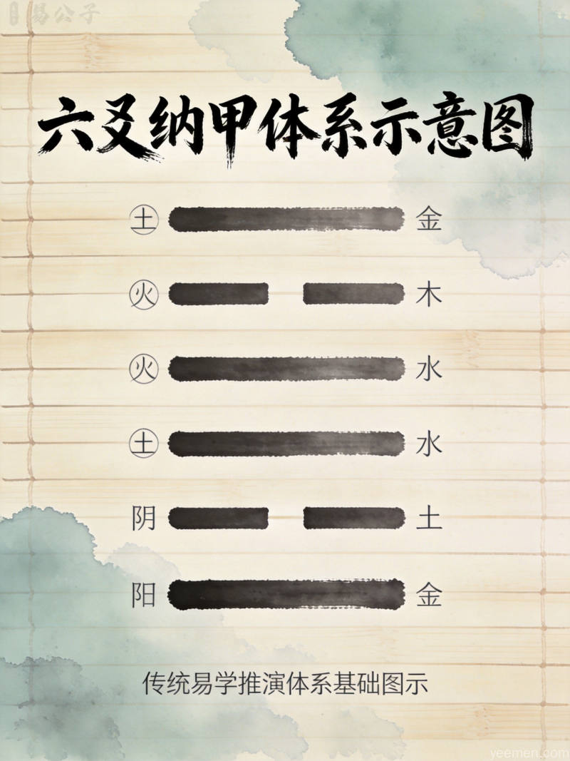 六爻纳甲体系示意图爻位排列五行符号
