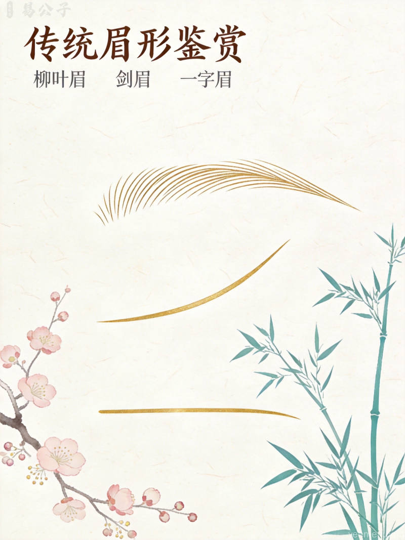传统眉形鉴赏图金线勾勒柳叶眉剑眉一字眉