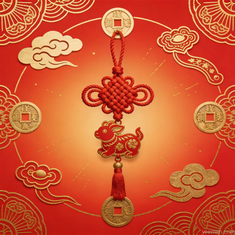 传统民俗中红色绳结与生肖挂件的吉祥寓意插图