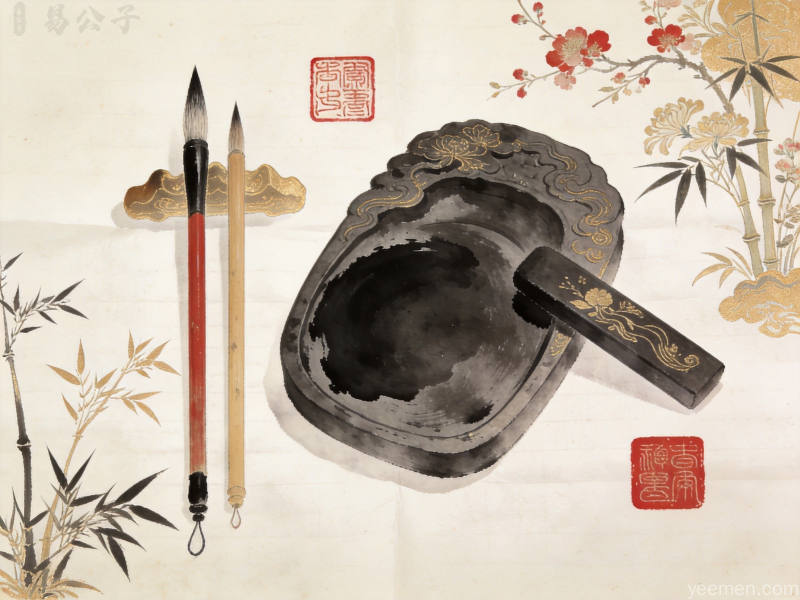 古朴典雅的笔墨纸砚与印章纹样