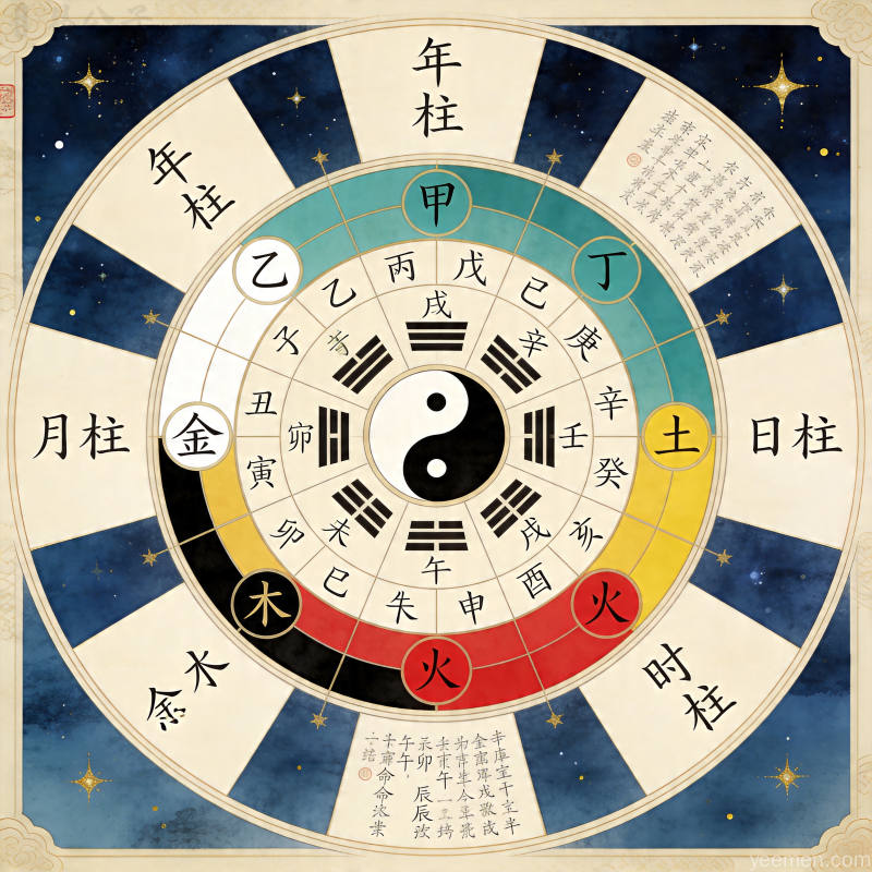 命盘八卦图：太极八卦与五行配置