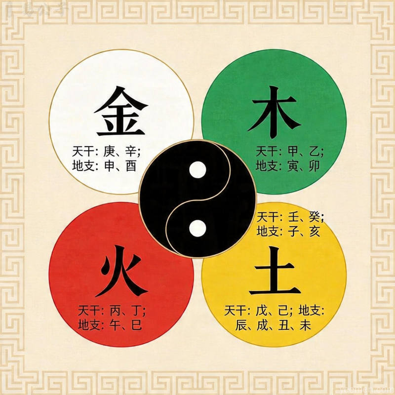 命盘八卦图：太极八卦与五行配置