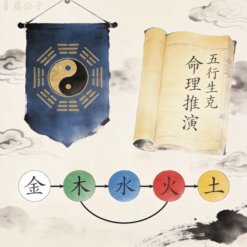 八字命盘中戊辰日主排盘，五行旺衰分析示意图