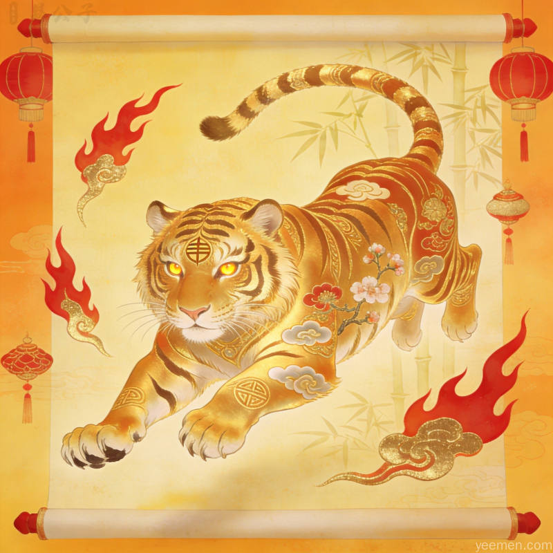 木火通明属虎人事业财运提升吉祥元素