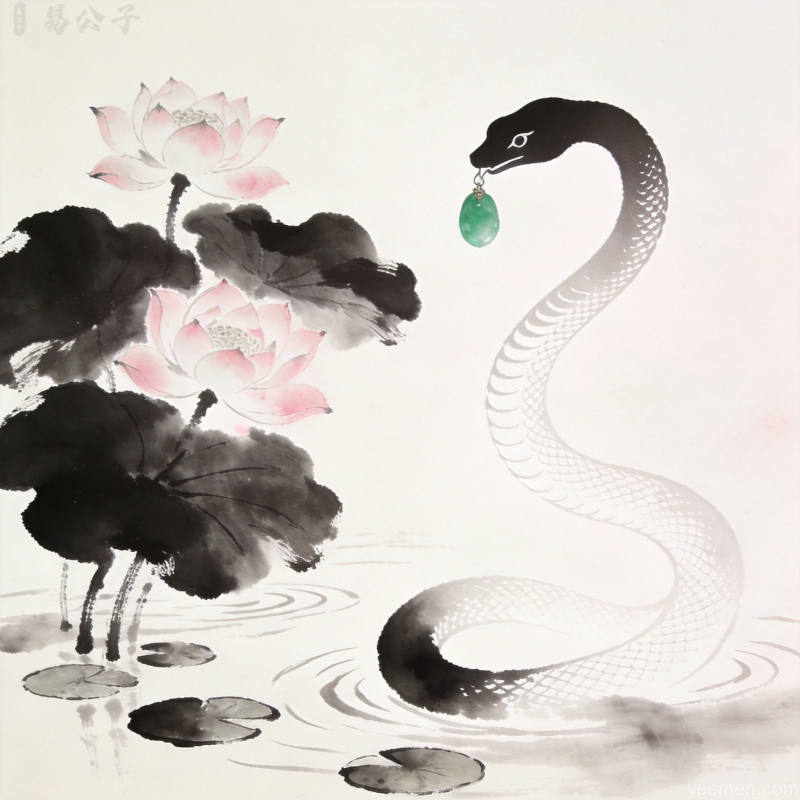 梅花树下的灵蛇，寓意吉祥富贵