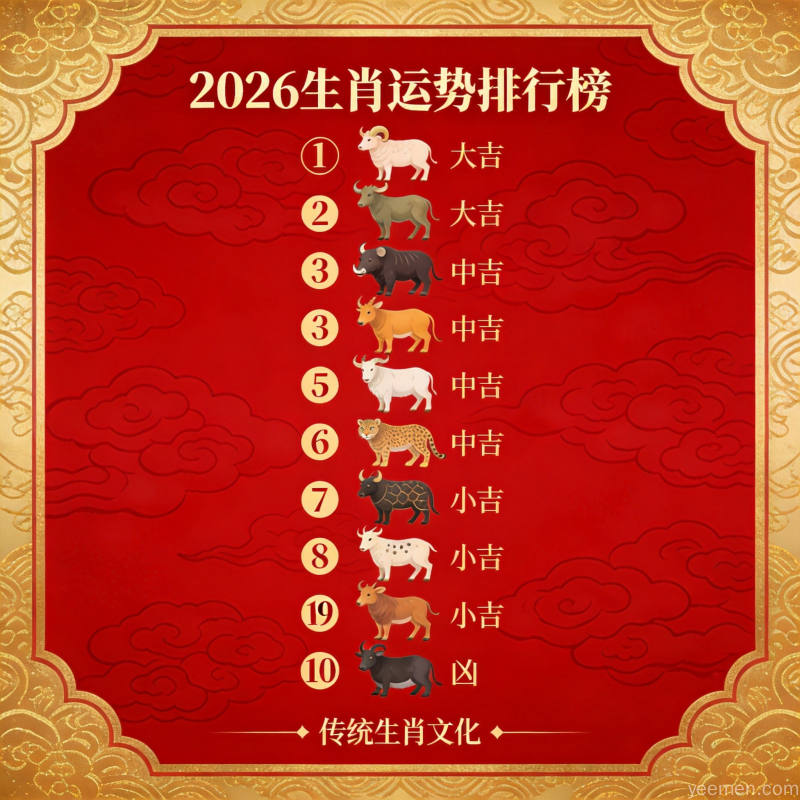 2026年十二生肖全年运势排行榜