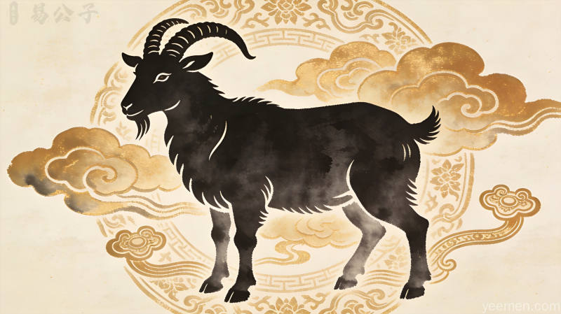 太极八卦与生肖羊意象，象征运势平衡