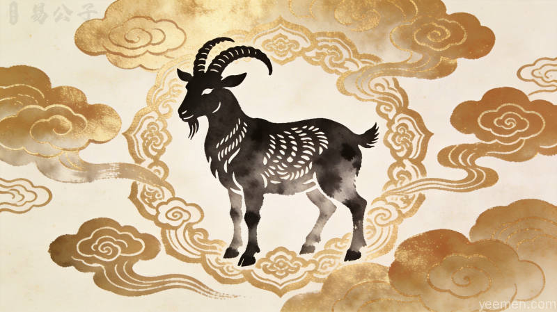 生肖羊与五行八卦元素结合，象征命理运转