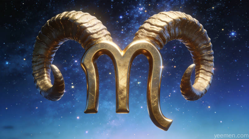 白羊座符号与星光闪耀，象征爱情运势