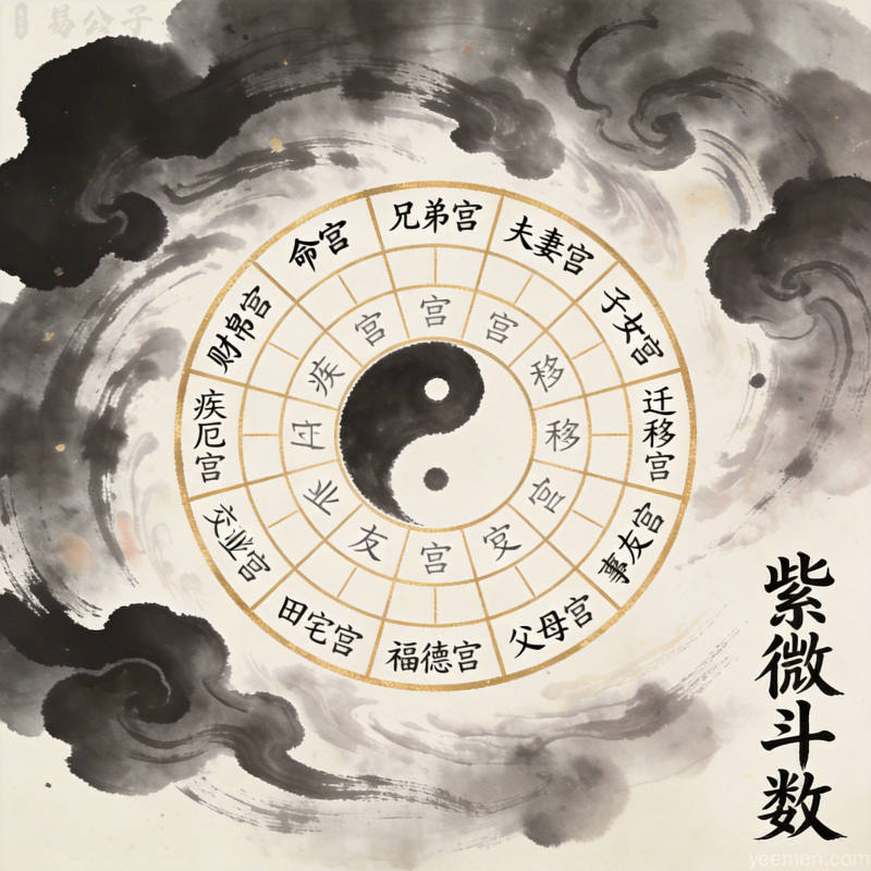 命盘意象图，星云缭绕神秘感